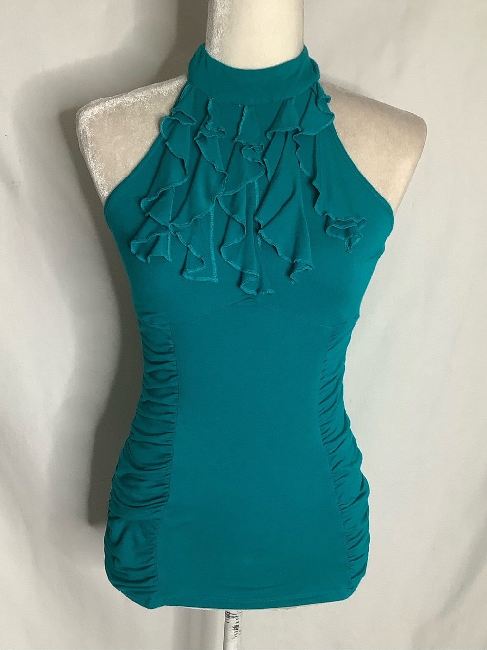 XOXO 90’s Y2K Vintage Teal Ruffled Halter Top with Ruched Sides Size S